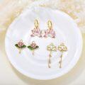 wholesale 925 Sterling Silver Pink Enamel Lotus Flower Drop Earring Set for Women (Set of 6 Pcs.)-0-4