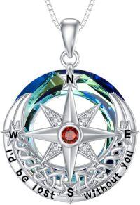 wholesale 925 Sterling Silver Birthstone Compass Necklace Celtic Knot Jewelry Gift-07-July-Ruby