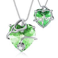 wholesale 925 Sterling Silver Heart Pendant Necklace Wholesale With Red Crystal-925 Silver#08-August-Peridot