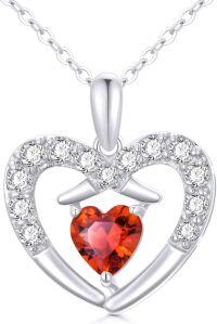 wholesale 14K Gold Red Garnet Heart Pendant Necklace for Women 17 Chain-White Gold