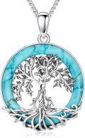 wholesale 925 Sterling Silver Natural Turquoise Gemstone Tree of Life Pendant Necklace - 18 Chain w/ 2 Extender-0-0