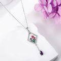 wholesale 925 Sterling Silver Purple Tulip Flower Drop Pendant Necklace for Women Girls Valentines Day Gifts Jewelry 43cm Chain Length-0-2