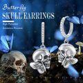 wholesale 925 Sterling Silver 925 Butterfly Crystal Skull Dangle Hoop Earrings Gothic Jewelry for Women and Girls-0-5