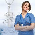 wholesale 925 Sterling Silver 925 Cubic Zirconia Heart-Shaped Stethoscope Cross Pendant Necklace-0-4