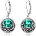 wholesale 925 Sterling Silver Green Crystal Round Drop Leverback Earrings Celtic Knot Design Irish Jewelry for Women Girls Gift 3cm Long-0-0