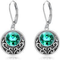 wholesale 925 Sterling Silver Green Crystal Round Drop Leverback Earrings Celtic Knot Design Irish Jewelry for Women Girls Gift 3cm Long-Emerald Crystal Earrings Round