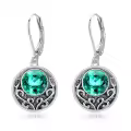wholesale 925 Sterling Silver Green Crystal Round Drop Leverback Earrings Celtic Knot Design Irish Jewelry for Women Girls Gift 3cm Long-0-0