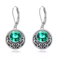wholesale 925 Sterling Silver Green Crystal Round Drop Leverback Earrings Celtic Knot Design Irish Jewelry for Women Girls Gift 3cm Long-Emerald Crystal Earrings Round
