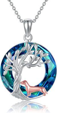 wholesale 925 Sterling Silver Tree of Life with Dachshund and Crystal Necklace-动物