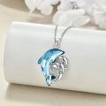 wholesale 925 Sterling Silver Blue Crystal Mother & Child Dolphins Pendant Necklaces Gift for Women Girls-0-1