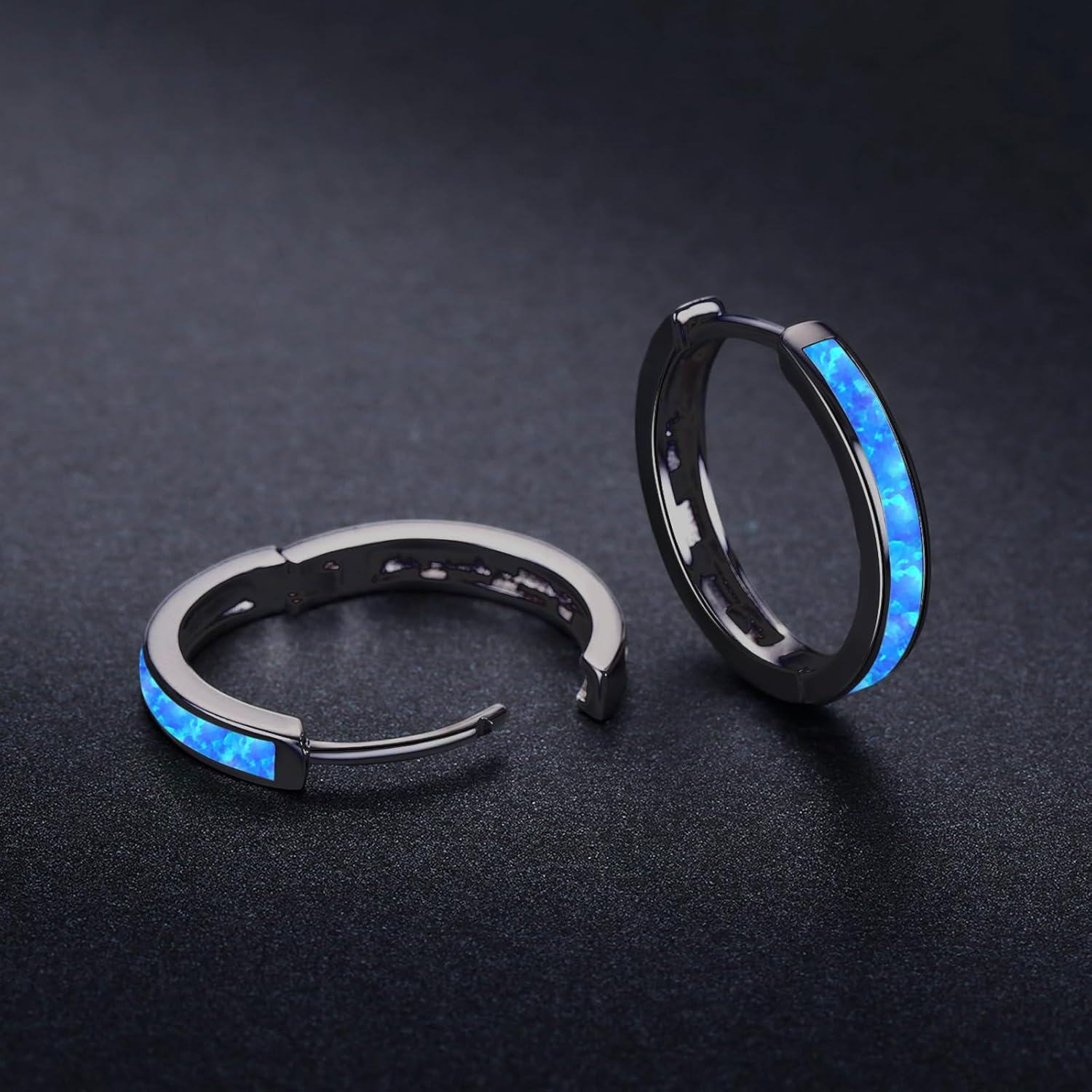 wholesale 925 Sterling Silver Simulated Opal Hoop Earrings for Women Hypoallergenic Huggie Hinged Hoops Colorful Jewelry Gift-0-1