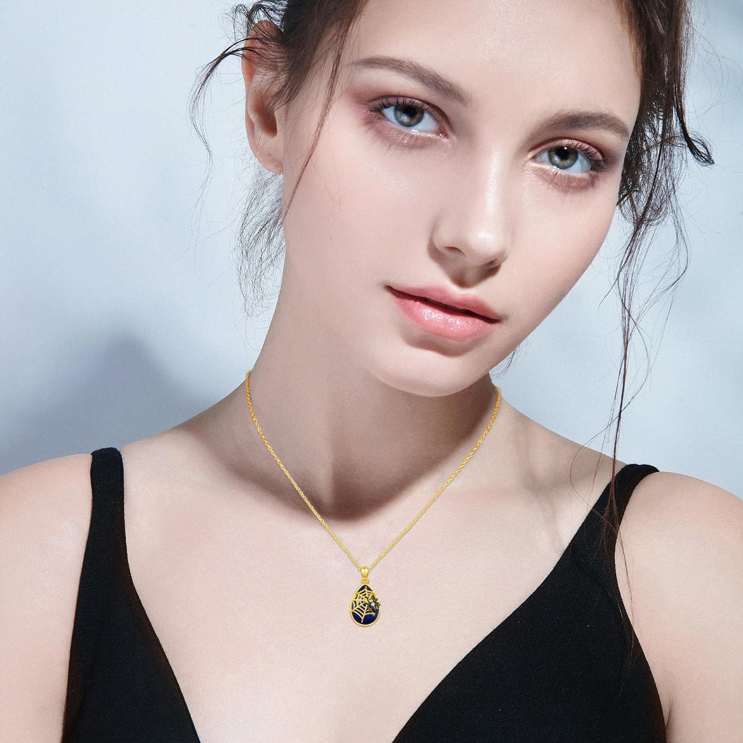 Sterling Silver Gold Plated Gothic Spider Necklace Halloween Goth Jewelry Gift-0-4