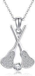 wholesale 925 Sterling Silver Hockey Stick & Puck Sporty Charm Pendant Necklaces for Girls and Women s-0-0