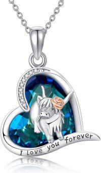 wholesale 925 Sterling Silver Blue Crystal Heart Highland Cow Pendant Necklace for Women Girls-Cow Blue Crystal