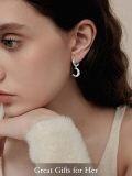 wholesale 925 Sterling Silver Crescent Moon CZ Drop Hoop Earrings for Women Girls  4cm Long-0-1