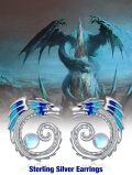 wholesale 925 Sterling Silver Dragon Blue Enamel & Opalite Stone Leverback Dangle Drop Earrings for Women-0-4