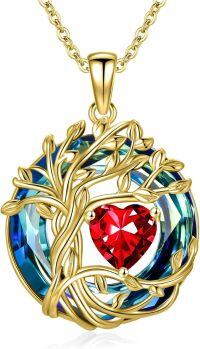 wholesale White Gold Yellow Gold Plated Sterling Silver Austrian Crystal Celtic Tree of Life Necklace-01-Jan-Garnet 18K Gold-Blue Crystal