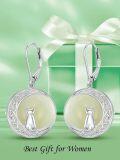 wholesale 14K Gold Plated Sterling Silver Round Natural Jade Earrings for Women-0-16