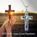 wholesale 925 Sterling Silver Abalone Shell Cross Pendant with Jesus Crucifix Necklace Christian Faith Jewelry for Women Girls 45cm Chain Length-0-4