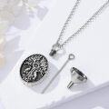 wholesale 925 Sterling Silver 925 Oval Viking Urn Necklace w/Engraved Tree of Life & Funnel Set-0-2