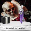 wholesale 925 Sterling Silver Blue Sodalite Crystal Skull with Rose Pendant Necklace-0-12
