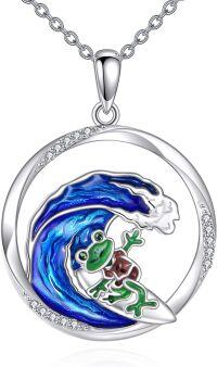 wholesale 925 Sterling Silver Frog Wave Enamel Charm Pendant Necklace s for Women Girls-frog necklace
