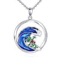 wholesale 925 Sterling Silver Frog Wave Enamel Charm Pendant Necklace s for Women Girls-frog necklace