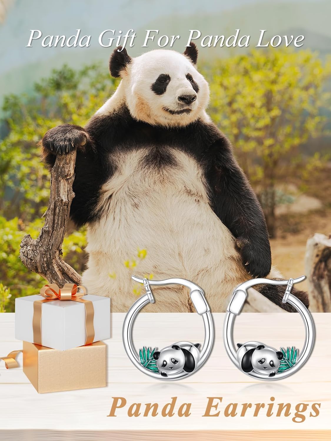 wholesale 925 Sterling Silver Panda Bear Leaf Hoop Earrings for Women Girls -0-5