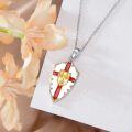 wholesale 925 Sterling Silver Knight's Templar Shield Pendant Necklace w/ Red & Gold Accents and Inspirational Verse from Joshua 1:9 for Men/Women-0-5