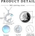 wholesale 925 Sterling Silver Crescent Moon Wolf Howling Pendant Necklace With Moonstone-0-2