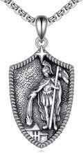 wholesale 925 Sterling Silver Saint Christopher Pendant with Shield and Star on 3mm Byzantine Chain - Religious Protection Jewelry for Men Women Boys Girls-0-0