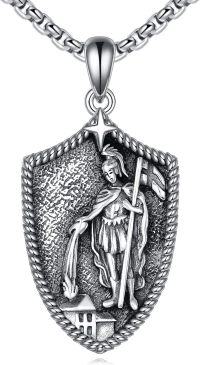 wholesale 925 Sterling Silver Saint Christopher Pendant with Shield and Star on 3mm Byzantine Chain - Religious Protection Jewelry for Men Women Boys Girls-Saint Florian Necklace