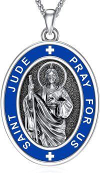 wholesale 925 Sterling Silver & Blue Enamel St Jude Pray For Us Medal Pendant Necklace for Men/Women Catholic s-L-St Jude Necklace D