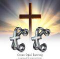 wholesale 925 Sterling Silver & Opal Black Cross Ear Cuff Non-Pierced Cartilage Clip-On Helix Earrings for Women-0-5