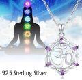 wholesale 925 Sterling Silver Om Symbol 7 Chakra Amethyst Healing Stone Pendant Necklace for Women-0-1