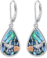 wholesale 925 Sterling Silver Hummingbird Teardrop Abalone Shell Drop Earrings Gift for Women Girls-Hummingbird A