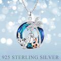 wholesale 925 Sterling Silver Blue Crystal Palm Tree Dino Family Pendant Necklaces for Mother & Daughter Gifts-0-2