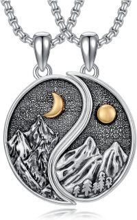 wholesale 925 Sterling Silver Mountain Ying-Yang Pendant Couples Necklaces Matching Set-A01-Mountains