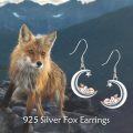 wholesale 925 Sterling Silver Fox Moon Star Dangle Earrings Gifts for Women-0-3