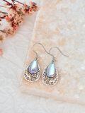 wholesale 925 Sterling Silver Teardrop Blue Moonstone Filigree Leverback Dangle Earrings for Women-0-2