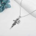 wholesale 925 Sterling Silver Cross with Roses and Sword Pendant Necklace for Women Men Gothic Punk Style  48cm Chain Length-0-2