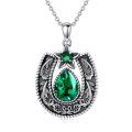 wholesale 925 Sterling Silver Western Retro Filigree Horseshoe Pendant with Gemstone 18+2 Chain for Women-0-0