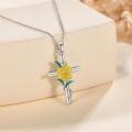 wholesale 925 Sterling Silver Yellow Daffodil Floral Cross Pendant Necklace for Women-0-3