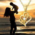 wholesale 14k Gold Mom Script Heart Pendant Necklace With Cubic Zirconia Stones-0-1