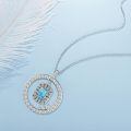 wholesale 925 Sterling Silver Turquoise Circle Pendant Necklace With Cubic Zirconia Greek Key Design-0-3