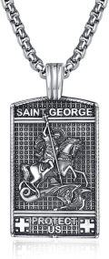 wholesale 925 Sterling Silver St George Dragon Slayer Protect Us Mens Pendant Necklace-0-0