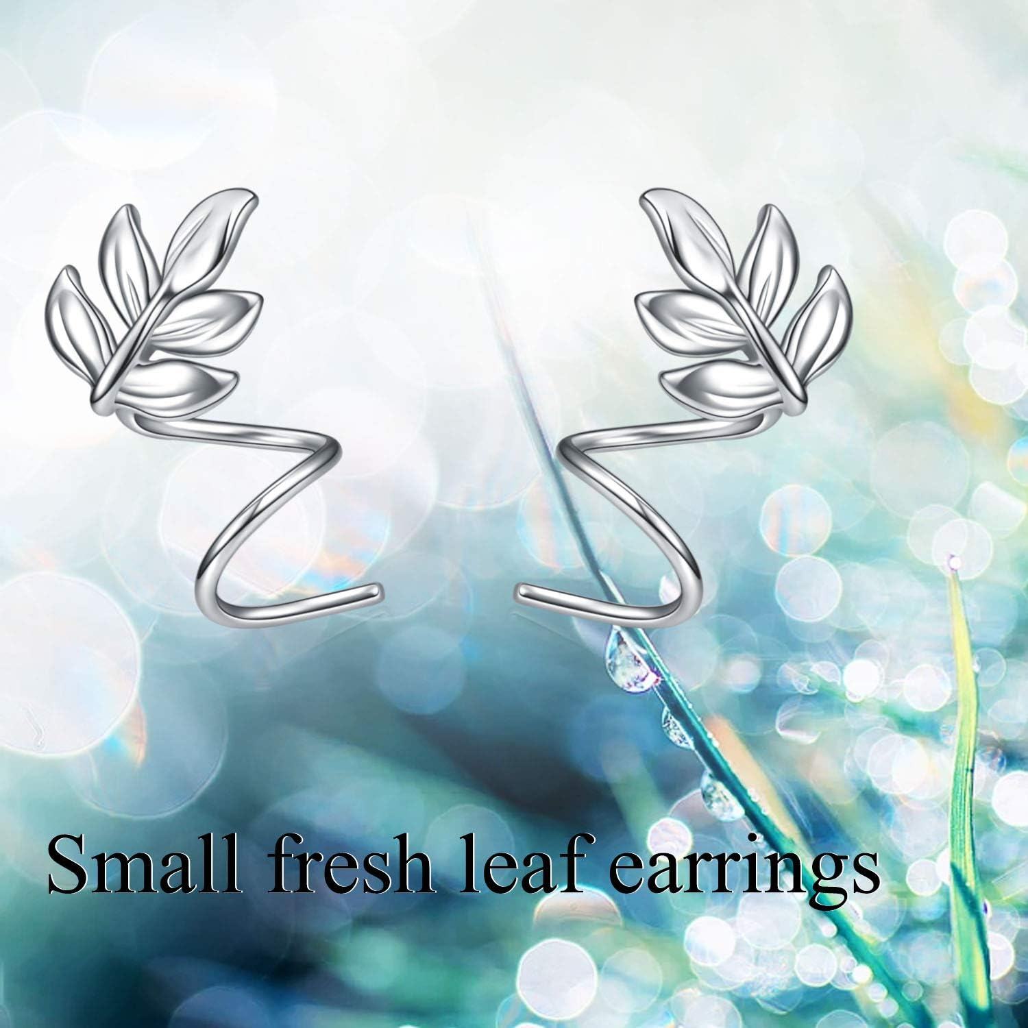 925 Sterling Silver Leaf Wrap Stud Earrings - Climbing Ear Jackets for Women and Girls-0-4