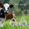 wholesale 925 Sterling Silver Heart-Shaped Cow Dangle Earrings with Cubic Zirconia and Leaf Details-0-1