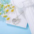 wholesale 925 Sterling Silver Heart-Shaped Wave and Palm Tree Pendant Necklace with Cubic Zirconia for Women-0-2