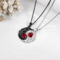 wholesale 925 Sterling Silver Red Crystal Winged Heart Pendant Necklaces for Couples-0-4